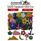 Şekilli Simli Eva Yapışkanlı Doğa 100 Lü 1 Paket Kendinden Yapışkanlı Simli Eva Sticker Okul Öncesi Kreş Ana