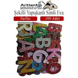 Şekilli Simli Eva Yapışkanlı Harfler 100 Lü 1 Paket Kendinden Yapışkanlı Simli Eva Sticker Okul Öncesi Kreş Ana
