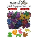 Şekilli Simli Eva Yapışkanlı Hayvanlar 100 Lü 1 Paket Kendinden Yapışkanlı Simli Eva Sticker Okul Öncesi Kreş Ana