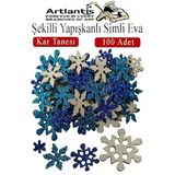 Şekilli Simli Eva Yapışkanlı Kar Tanesi 100 Lü 1 Paket Kendinden Yapışkanlı Simli Eva Sticker Okul Öncesi Kreş Ana