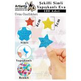 Şekilli Simli Eva Yapışkanlı Lale 100 Lü 1 Paket Kendinden Yapışkanlı Simli Eva Sticker Okul Öncesi Kreş Ana