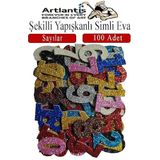 Şekilli Simli Eva Yapışkanlı Sayılar 100 Lü 1 Paket Kendinden Yapışkanlı Simli Eva Sticker Okul Öncesi Kreş Ana