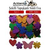 Şekilli Simli Eva Yapışkanlı Set 1 100 Lü 1 Paket Kendinden Yapışkanlı Simli Eva Sticker Okul Öncesi Kreş Ana