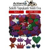 Şekilli Simli Eva Yapışkanlı Set 2 100 Lü 1 Paket Kendinden Yapışkanlı Simli Eva Sticker Okul Öncesi Kreş Ana