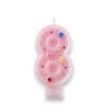 Sekiz Rakamlı Pembe Mum Doğum Günü Pasta Mumu ( 7X3) cm - Sayılı Mum - Pasta Süsü