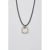 Sekizgen Geometrik Kolye - Pu Deri İp Zincirli Unisex Gümüş Kaplama Kolye - 60 Cm
