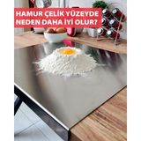 Sekiziki Paslanmaz Çelik Kesme Tahtası 3'lü Set(1 Ad. Tezgahlık +2 Ad. Kesme Tahtası) - 1 Adet