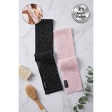 Sekors ® 2'li Çeyiz Paketi - Siyah ve Pembe Çift Taraflı Peeling Etkili Sırt Kesesi ve Banyo Lifi