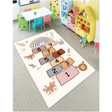 Seksek Çocuk Oyun Halısı Kaymaz Makinede Yıkanabilir Eğitici Bebek ve Çocuk Odası Halısı - 140 x 200 cm - Krem - Kahverengi