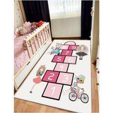 Seksekçocuk Oyun Halısı Kaymaz Makinede Yıkanabilir Eğitici Bebek ve Çocuk Odası Halısı Oyun Matı - 180 x 280 cm - Beyaz - Pembe