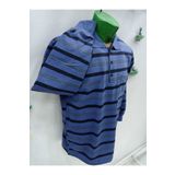 Sel Tekstil Erkek Cepli Lacivert Çizgili Polo Yaka Gömlek Yaka Uzun Kollu T-shirt Penye Baba Tişörtü