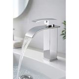 Şelale Lavabo Bataryası Krom Tek Kollu Kare Banyo Lavabo Musluğu, Sıcak Soğuk Su Karışımlı Modern Armatür