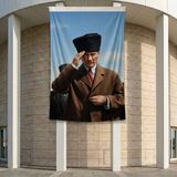 Selam Veren Atatürk Portresi Poster Bayrak Premium Raşel Kumaş ATA85 2X3M