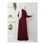 Selanik Kumaş Yarım Fermuarlı Boydan Elbise – 145 cm Uzun Tesettür Elbise Bordo 82121755-Bordo