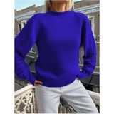 Selanik Örgü Kol Motifli Bisiklet Yaka Saks Mavi Triko Kazak - XL