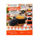 SELÇUK SÖNMEZ Fritöz Kapaklı Emaye Süzgeçli Sepetli Yanmaz Yapışmaz Kızartma Tenceresi