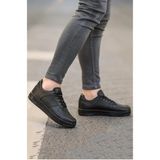 Selçuk Sönmez Unisex Siyah Sneaker Spor Ayakkabı Suni Deri Malzeme ile Düz Taban Tasarımı - 000-Siyah