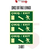 Selçuklu Plus 3'lü Fotolümenli Acil Çıkış Levhası Kalın Plastik Yön Ok Işaretli Exit Tabelası Yeşil Zemin - 28,5x12 CM