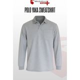 Selçuklu Plus Gri Polo Yaka Sweatshirt – 2 Iplik Kumaş, Uzun Kollu Rahat Iş Elbisesi ve Günlük Kullanıma Uygun Erkek Üst Giyim