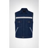 Selçuklu Plus Likralı Kot Yelek Reflektörlü Çok Cepli Erkek İş Usta Çalışma Yeleği Saten Astarlı Lacivert Denim - 2XL - Mavi