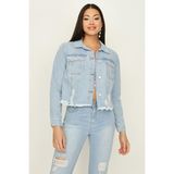 Select Moda Kadın Açık Mavi Düğmeli Etek Ucu Püsküllü Crop Denim Ceket - 38