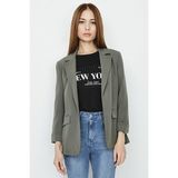 Select Moda Kadın Astarlı Dokuma Blazer Ceket - 40 - Haki