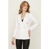 Select Moda Kadın Beyaz Gold Düğmeli Blazer Ceket