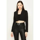 Select Moda Kadın Crop Blazer Ceket Mavi Tek Düğme Kapamalı Esnek Kumaşlı Şık Tasarım - Siyah - 38