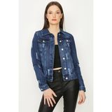 Select Moda Kadın Denim Ceket Mavi Düğmeli %100 Pamuk Düz Tasarım ile Şık ve Rahat - 42