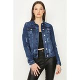 Select Moda Kadın Denim Ceket Mavi Düğmeli Düz Desenli %100 Pamuk Rahat ve Şık - 38