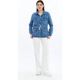 Select Moda Kadın Denim Cepli Kot Ceket Mont - Mavi