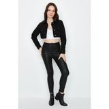 Select Moda Kadın Etek Ucu Püsküllü Crop Denim Ceket - Siyah - 36