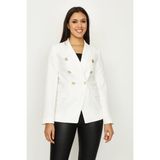 Select Moda Kadın Gold Düğme Kapamalı Astarlı Blazer Ceket - 34 - Beyaz