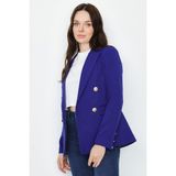 Select Moda Kadın Gold Düğmeli Blazer Ceket - 34 - Petrol Mavisi