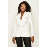 Select Moda Kadın Gold Düğmeli Blazer Ceket - Beyaz - 42