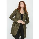 Select Moda Kadın Haki Haki Kapüşonlu Fermuarlı Cepli Parka