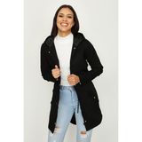 Select Moda Kadın Kapüşonlu Cepli Uzun Parka 100% Polyester Düz Desenli Midi Kaban - Siyah - XL