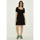 Select Moda Kadın Kare Yaka Balon Kollu Örme Elbise - Mor - XL