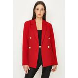 Select Moda Kadın Kırmızı Düğmeli Blazer Ceket %85 Polyester %15 Elastane Rahat ve Şık Tasarım - 34