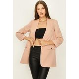 Select Moda Kadın Kruvaze Yaka Gold Düğme Detaylı Blazer Ceket - 44 - Pembe
