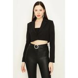 Select Moda Kadın Mavi Crop Blazer Ceket %85 Polyester Tek Düğme Kapamalı Modern Tasarım - Siyah - 46