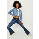 Select Moda Kadın Mavi Düğmeli Crop Denim Ceket