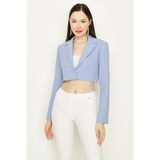 Select Moda Kadın Mavi Tek Düğme Kapamalı Crop Blazer Ceket - 42