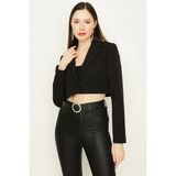 Select Moda Kadın Mavi Tek Düğme Kapamalı Crop Blazer Ceket %85 Polyester %15 Elastane Şık Tasarım - Siyah - 40