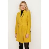 Select Moda Kadın Mürdüm Kemerli Gabardin Kumaş Kaban - 36 - Sarı