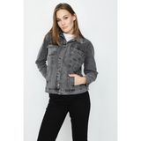 Select Moda Kadın Oversize Denim Ceket Antrasit Renkli Pamuklu Konforlu Tasarım - 42