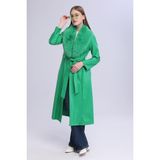 Select Moda Kadın Peluş Yaka Deri Görünümlü Uzun Kaban - 38 - Yeşil