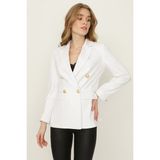 Select Moda Kadın Pembe Gold Düğmeli Blazer Ceket - Beyaz - 34