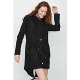 Select Moda Kadın Siyah Kapüşonlu Fermuarlı Cepli Parka