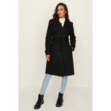 Select Moda Kadın Siyah Kemerli Uzun Trençkot %65 Polyester %35 Cotton Rahat ve Şık Tasarım - 34